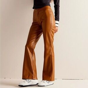 Free People Uptown High Waist Faux Leather Flare Pants in Brown‎ Sz 12